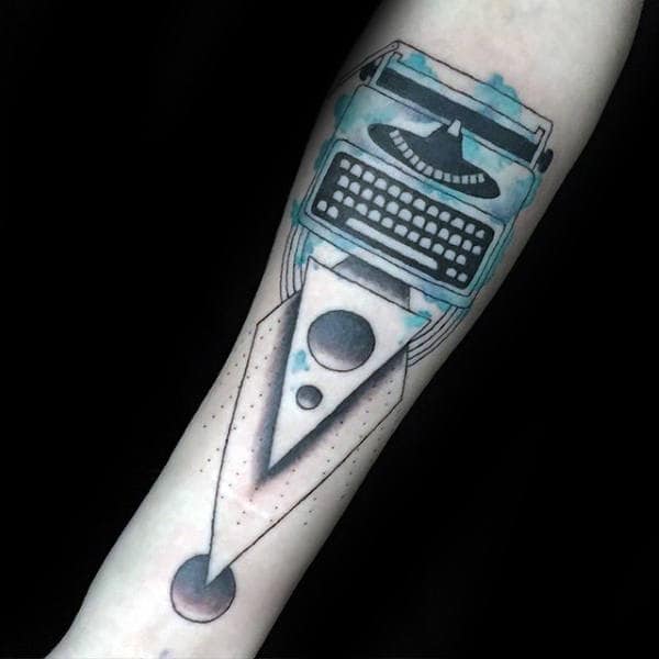 Abstract Geometric Watercolor Typewriter Forearm Tattoos For Guys