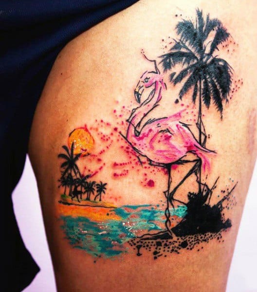 Abstract Guys Beach Tattoos Palm Trees On Thigh