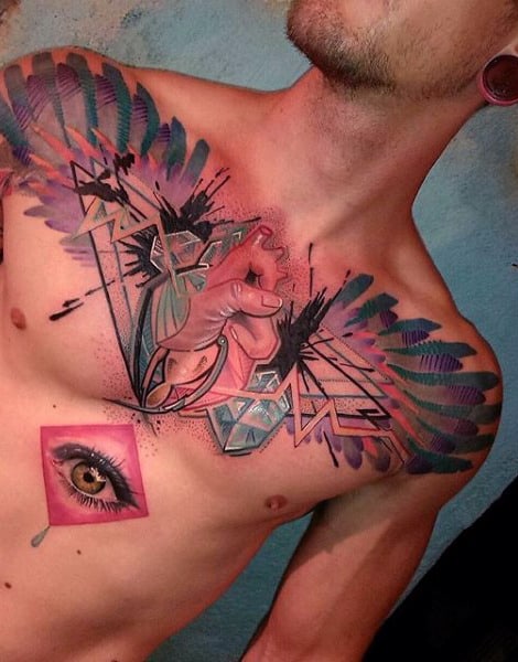Abstract Guys Heart Unique Chest Tattoos