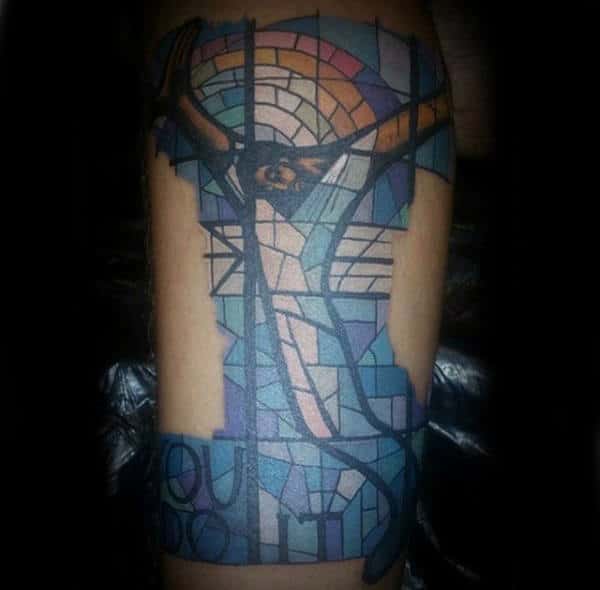 Abstract Jesus Stained Glass Male Tattoos With Blue Ink