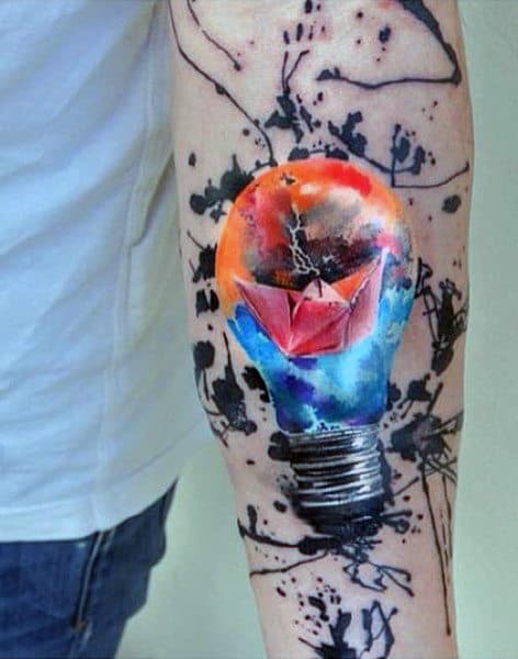 Abstract Lightbulb Tattoo For Men On Forearm