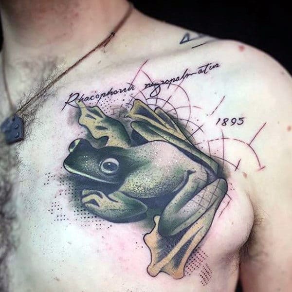 Abstract Mens Frog Upper Chest Tattoos