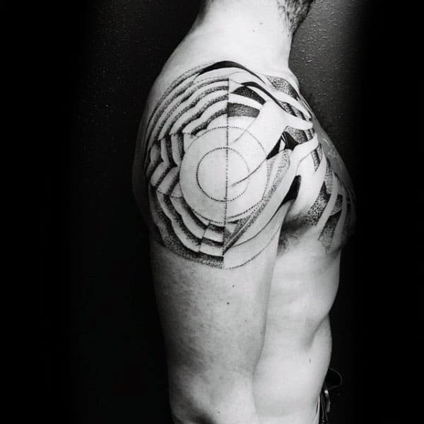 Abstract Pattern Pointillism Mens Shoulder Tattoo Ideas