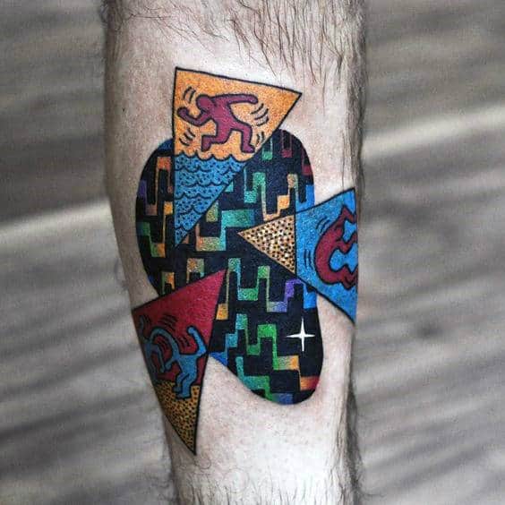 Abstract Pop Art Colorful Mens Leg Tattoos