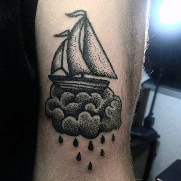Abstract Raining Brain With Sailboat On Top Mens Tattoos