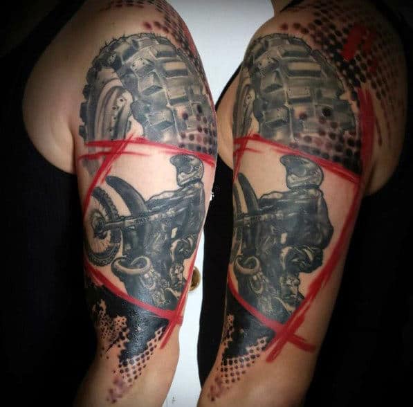 Abstract Red Ink Tire And Dirt Bike Guys Motocross Tattoos