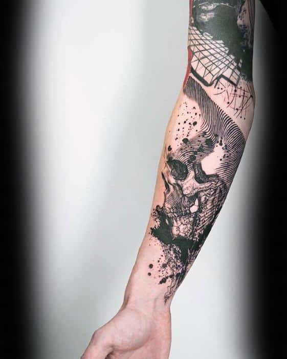 Abstract Skull Geometric Forearm Tattoo Design Ideas For Males