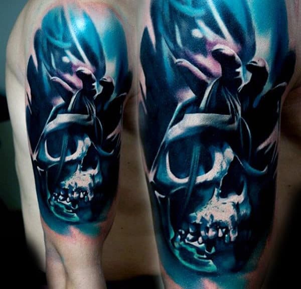 Abstract Skull Hands Awesome Mens Half Sleeve Tattoo Ideas