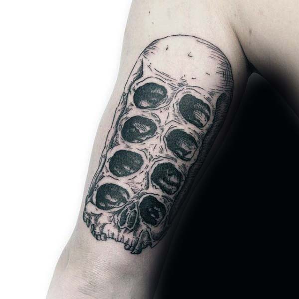 Abstract Skulls Mens Woodcut Arm Tattoos