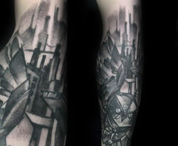 Abstract Skyline Male Sleeve Tattoos