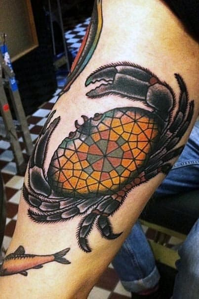 Abstract Stained Glass Crab Mens Bicep Tattoos