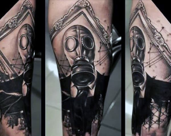Abstract Tattoo Art With Gas Mask And Frame For Men