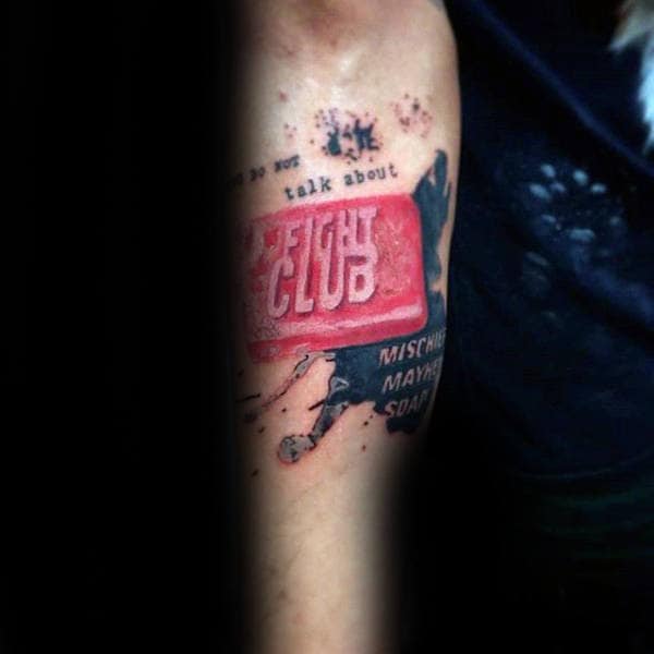 Abstract Trash Polka Fight Club Soap Bar Male Tattoo On Inner Forearm