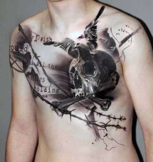 Abstract Watercolor Barbed Wire Mens Chest Tattoos