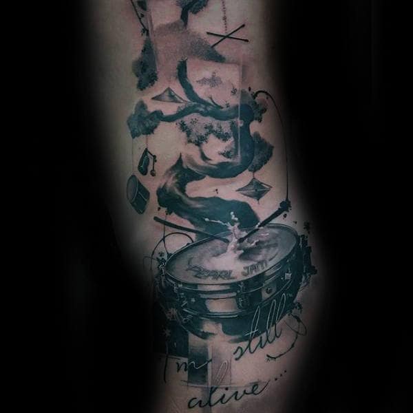 Abstract Watercolor Guys Arm Drum Tattoo Designs