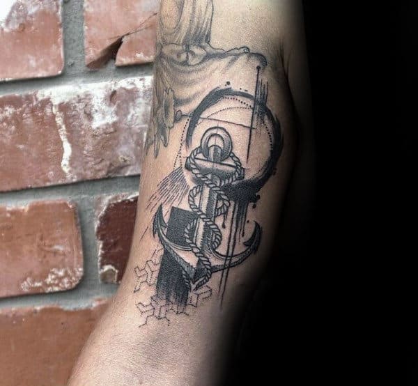 Abstract Watercolor Mens Inner Arm Tattoos With Anchor