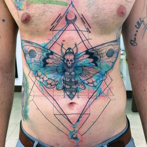 Abstract Watrcolor Mens Moth Full Chest Tattoos