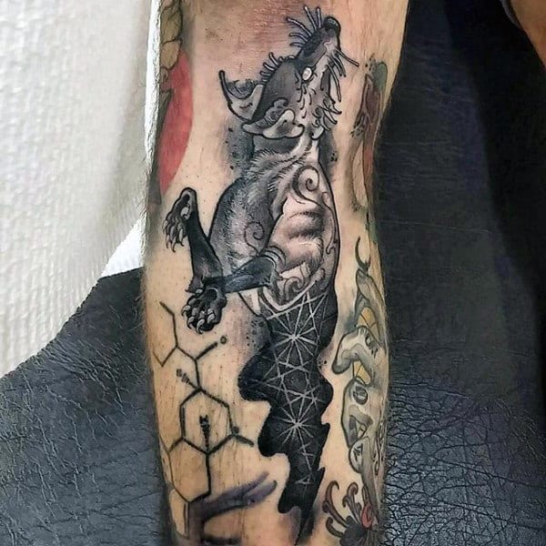 Abstract Wolf Mens Shin Tattoos