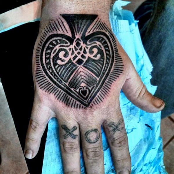 Ace Symbol With Traditional Design Tattoo Male Hands