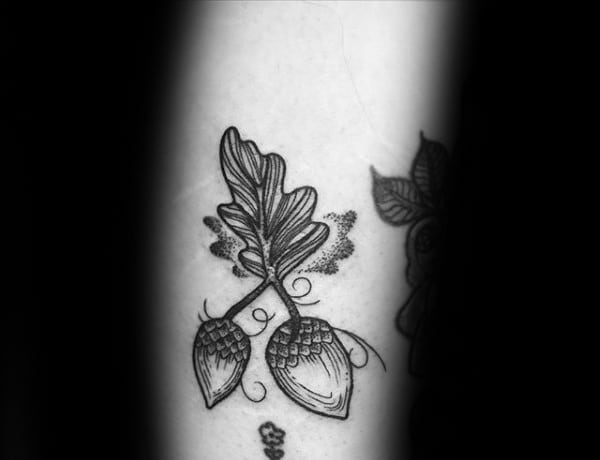 Acorns On Oak Leaf Guys Arm Tattoo Designs