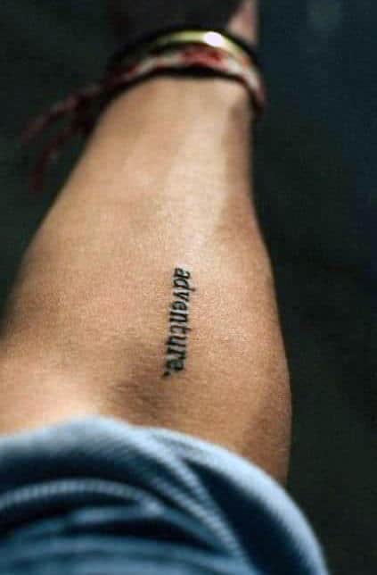 Adventure Word Minimalist Mens Inner Forearm Tattoos
