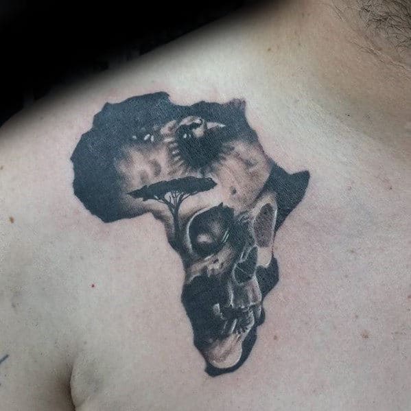 Africa Skull Mens 3d Small Chest Tattoos