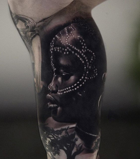 African Mens Inner Arm Bicep Realistic 3d Tattoo