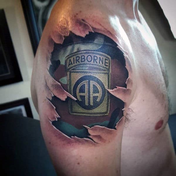 Airbone Army Patch Mens Ripped Skin 3d Uper Arm Tattoo Design Ideas