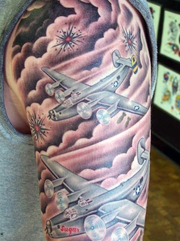 Airplanes Flying Through Clouds Army Tattoos For Guys On Upper Arm