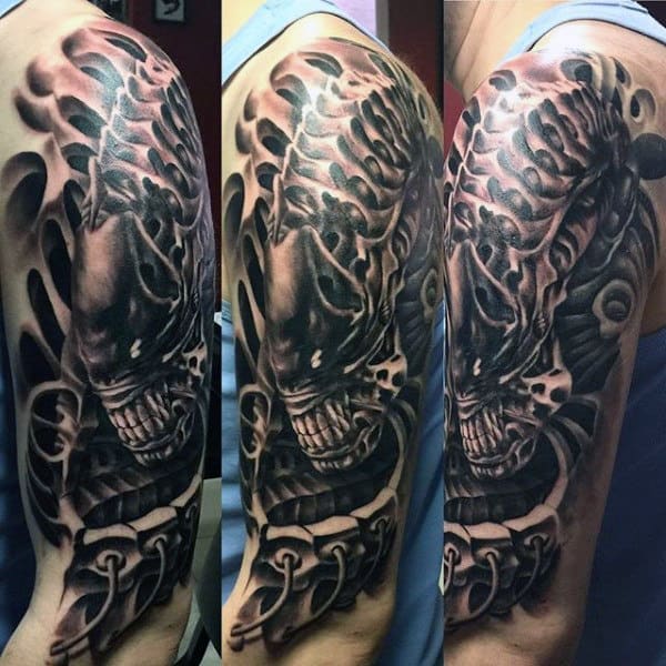Alien Bones Mens Half Sleeve Tattoo Designs