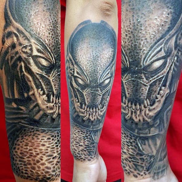 Alien Vs Predator Mens Forearm Sleeve Tattoo