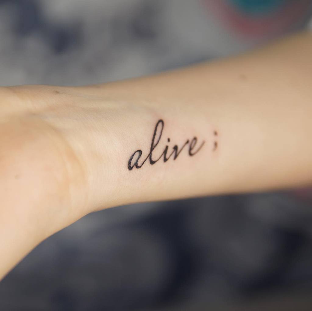 Alive Script Semicolon Tattoo
