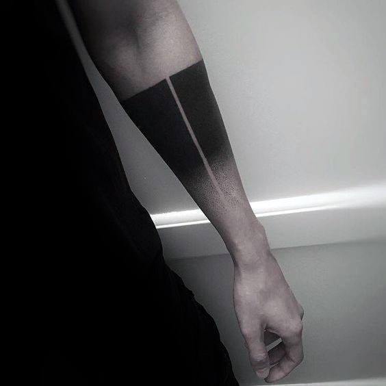 All Black Forearm Band With Dotwork And Negative Space Tattoo Design For Guys