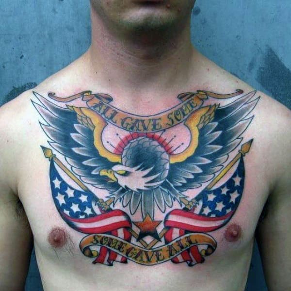 All Gave Some Some Gave All Guys Traditional American Bald Eagle Chest Tattoo