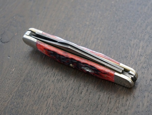 All Purpose Pocket Knife Case Crimson Bone Peach Seed Jig Stockman