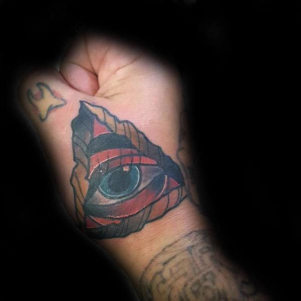 All Seeing Eye Arrowhead Guys Traditional Hand Tattoo