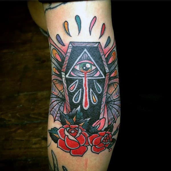 All Seeing Eye Coffin Tattoo For Men