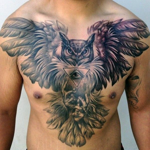 All Seeing Eye Owl Chest Guys Tattoos