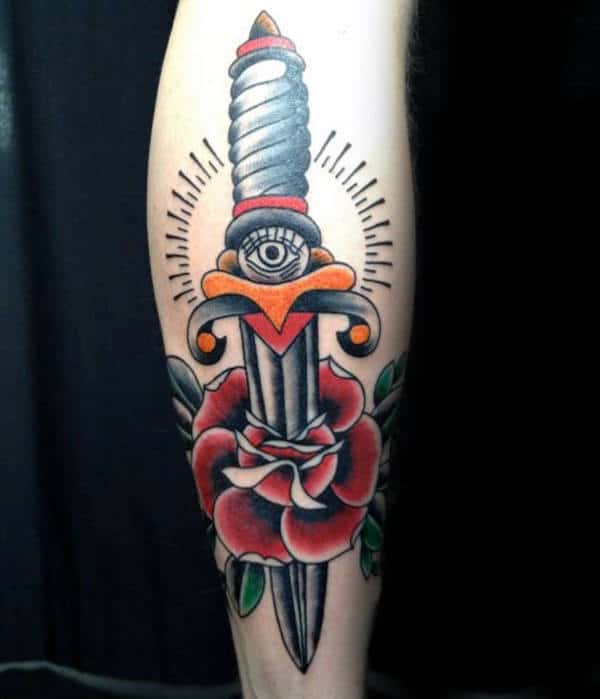All Seeing Eye Traditional Dagger Mens Leg Tattoos