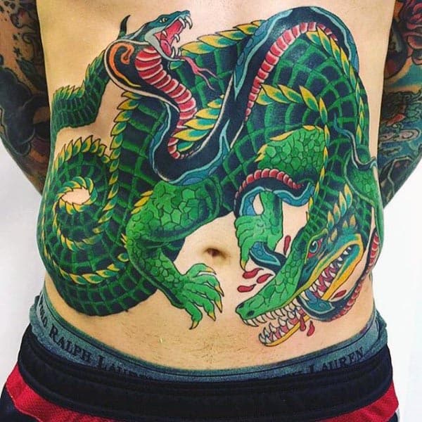Alligator And Cobra Mens Stomach Tattoos