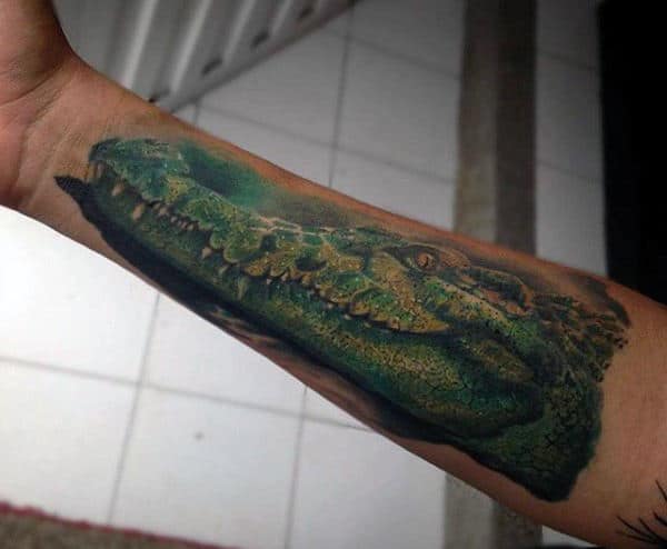 Alligator Forearm Mens Animal Green Ink Tattoo Ideas