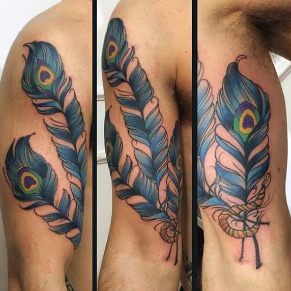 Alluring Peacock Feather Tattoo For Men On Arms