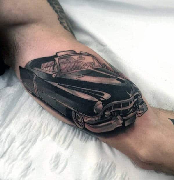 Amazing 3d Cadillac Convertible Male Inner Arm Bicep Tattoo