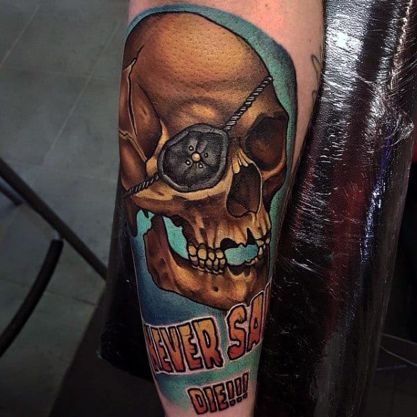 Amazing 3d Goonies Tattoo With Skull Design For Men On Forearm