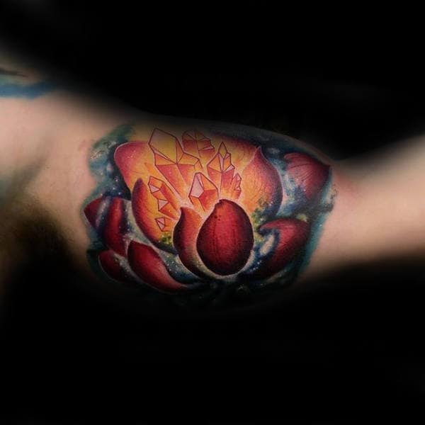 Amazing 3d Lotus Flower Mens Bicep Tattoos