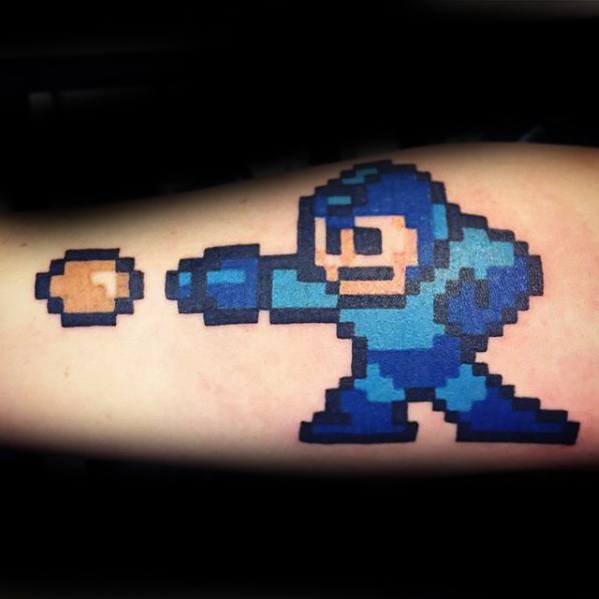 Amazing 8 Bit Video Game Mens Megaman Tattoo Designs On Arm