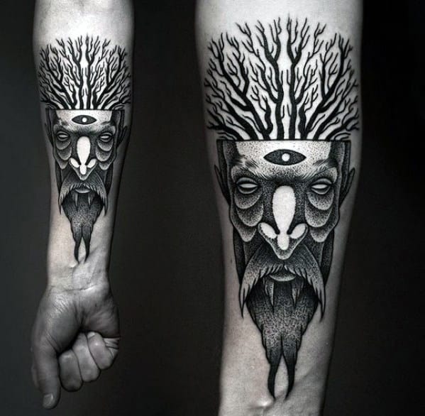 Amazing Abstract Wrist Tattoo For Men In Black Ink