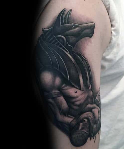 Amazing Anubis Mens Realistic 3d Shaded Upper Arm Tattoos