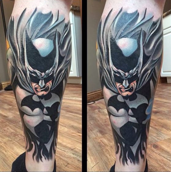 Amazing Back Of Leg Sleeve Batman Tattoos On Guy