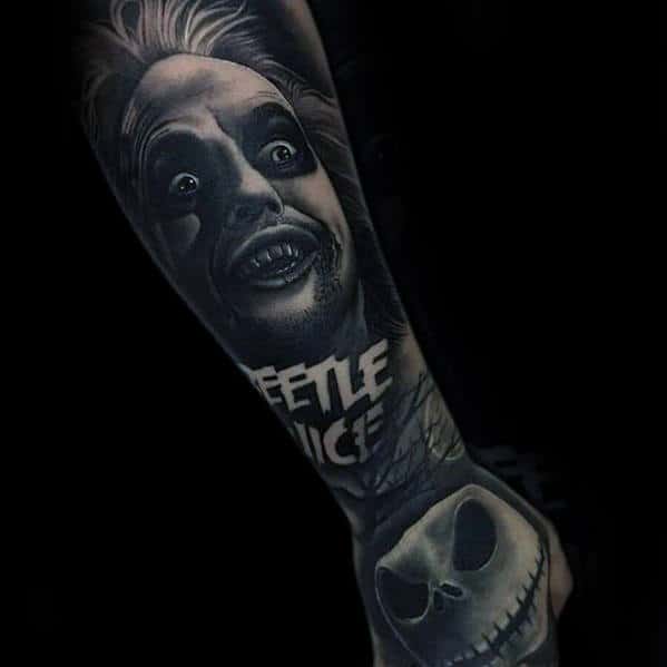 Amazing Beetlejuice Sleeve And Hand Tattoo Design Ideas For Males